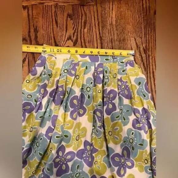 Vintage Girly Retro 60s spring vacay 100% Silk Floral Pleated mini Skirt size 8 - Picture 9 of 12